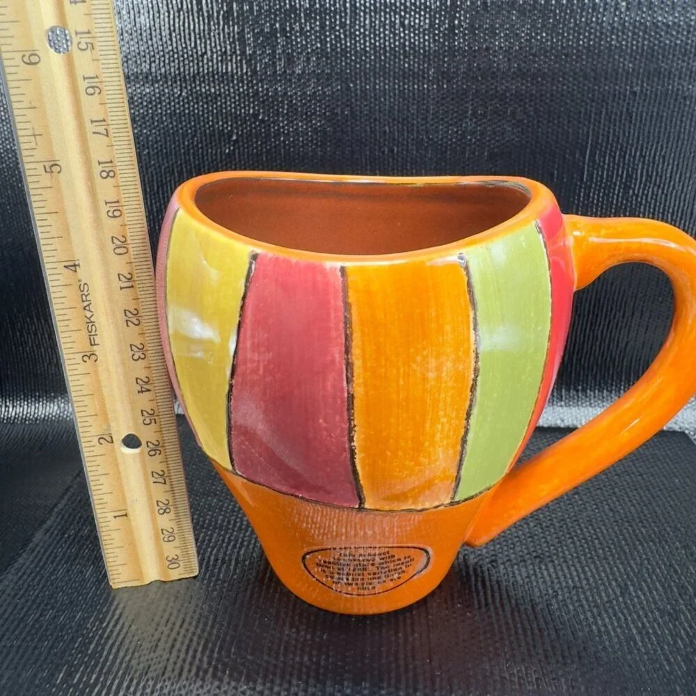 Pier 1 Wavy Stripe Pattern Coffee Mug Cup Set 2 Mugs Cups Oval Multicolored Mugs